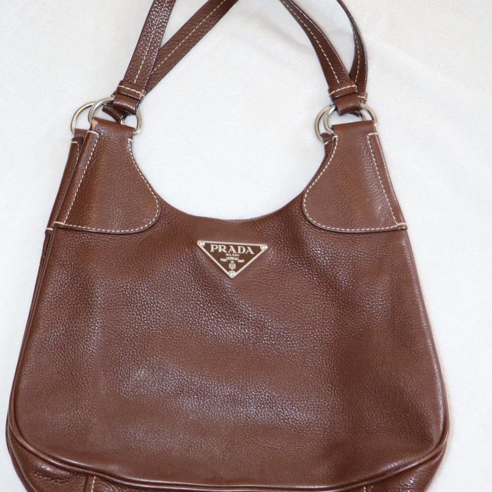 Brown Leather Prada Slouched Shoulder Bag- Vintage Prada